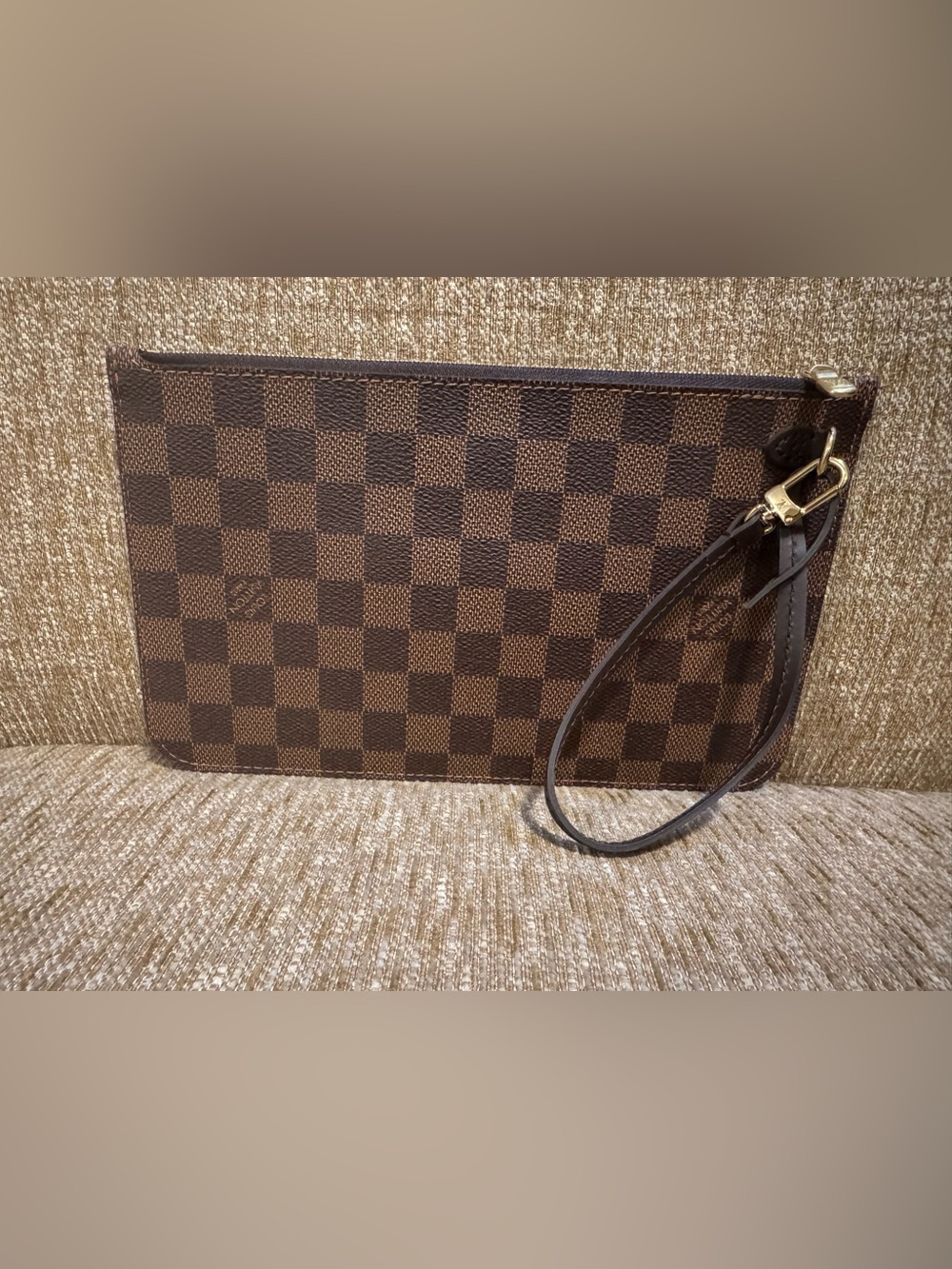 Authentic LV Louis Vuitton Damier Ebene Neverfull MM Pouchette Wristlet Wallet